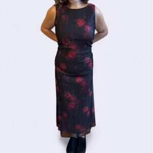 Vintage TEDDI EVENING / formal Dress 3 layers: Red Rose Over Glitter over Black